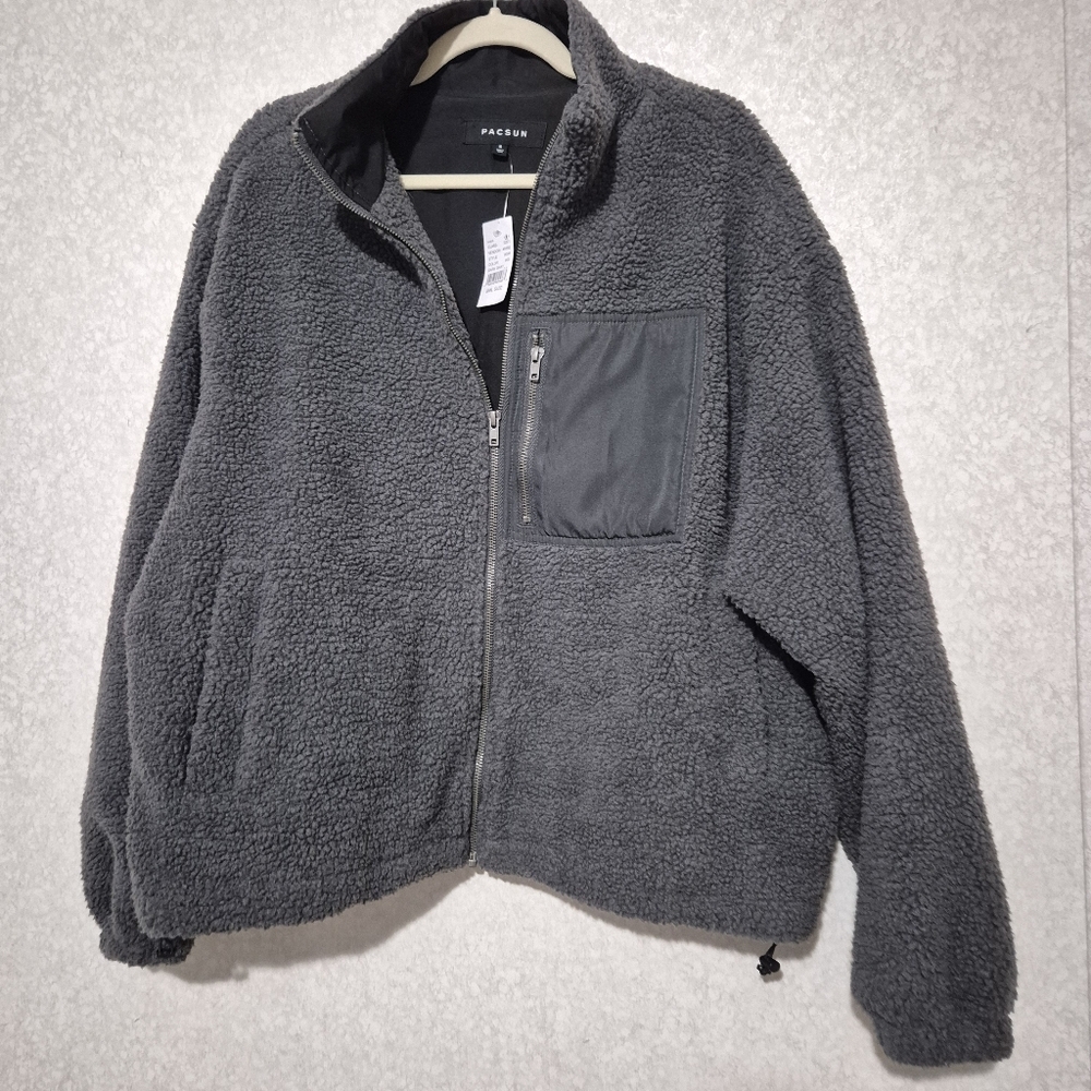 NWT PACSUN DARK GRAY UNISEX  Fleece Zip-Up Jacket...Size:S -SML - Picture 9 of 13